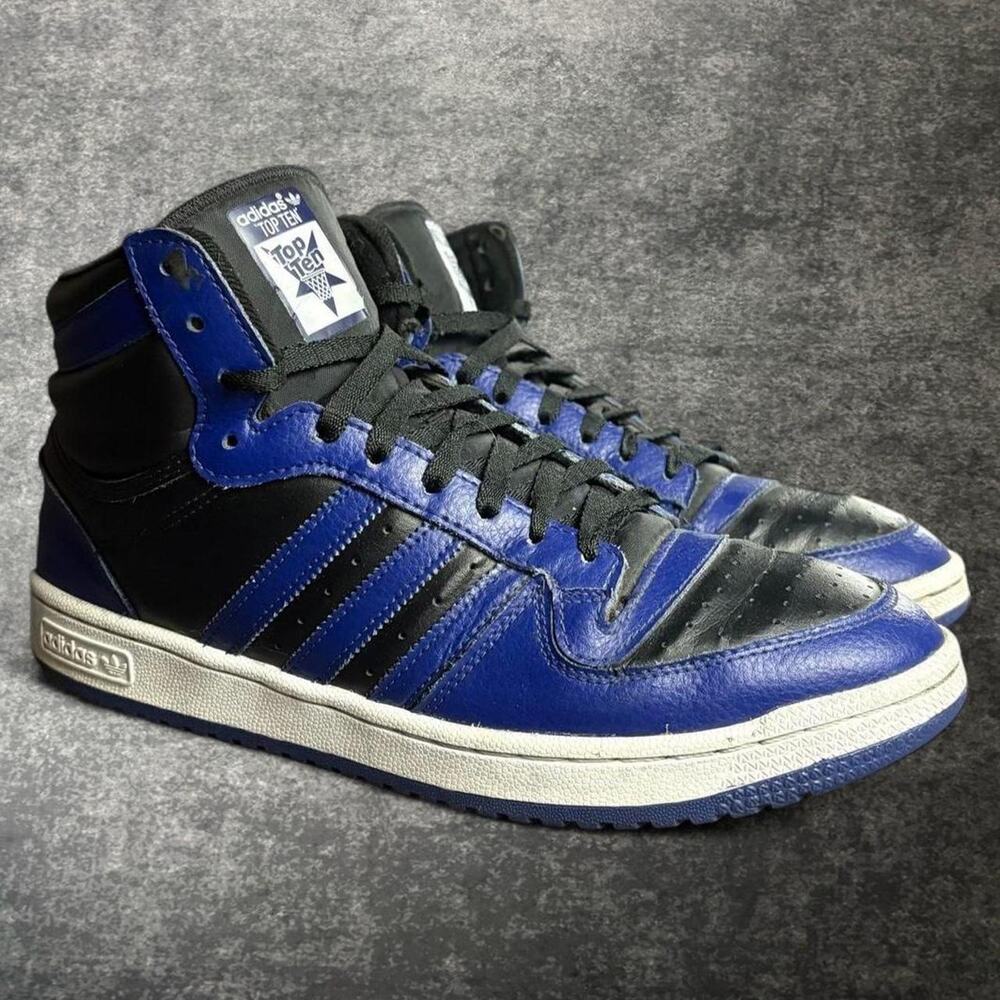 Adidas Top Ten Hi Men’s 12 Black Royal Blue Leather Retro Basketball High Tops